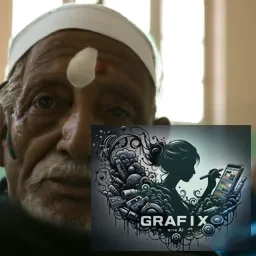 A poor elderly man from Yemen sits in a medical room. One of his eyes is covered with a medical patch, showing that he has undergone surgery to treat an eye condition. The background suggests a charity-funded medical facility, with doctors and nurses assisting other patients.