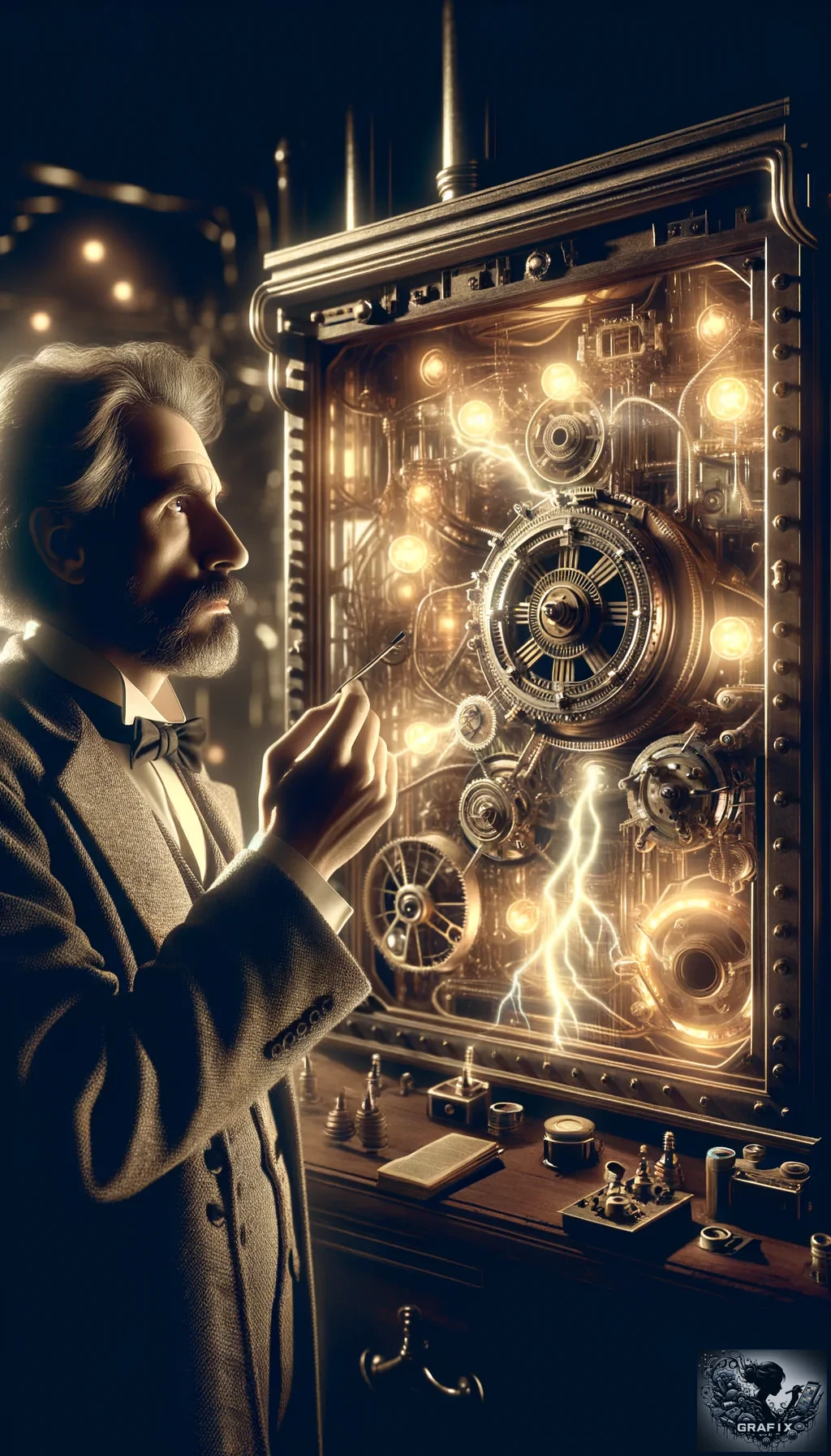 Albert Einstein beim entwickeln einer Zeitmaschine