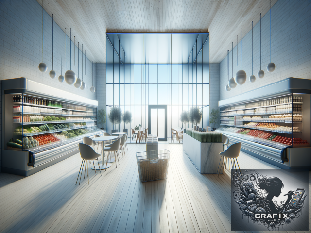 kreiere mir einen modernen transparenten Supermarkt
