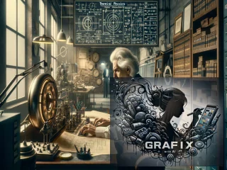 Albert Einstein beim entwickeln einer Zeitmaschine