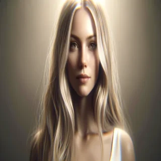 a hyperrealistic portrait of a long hair blonde woman robotic view in front high resolutio